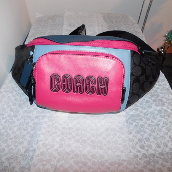 NWT COACH MEN/UNISEX TRACK BELT BAG COLORBLOCK SIG W/ COACH CHARCOAL/DENIM C8129 - Picture 1 of 11